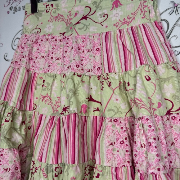 Pumpkin patch skirt tiered ruffle, frills, lime, green, pink, cute floral Y2K - Picture 7 of 8